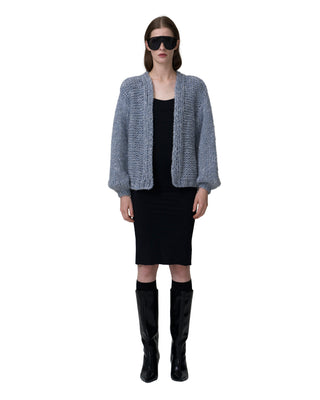 Kurze Kaschmirjacke mit Pailletten in der Farbe blau denim Kurze Kaschmirjacke mit Pailletten in der Farbe blau denim