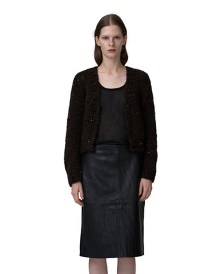 Detailansicht kurze Kaschmirjacke mit Pailletten, Farbe braun Detailansicht kurze Kaschmirjacke mit Pailletten, Farbe braun