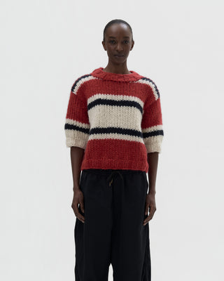 shortsleeve sweater stripes  - red