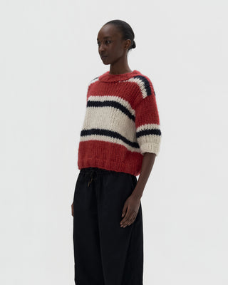 shortsleeve sweater stripes  - red