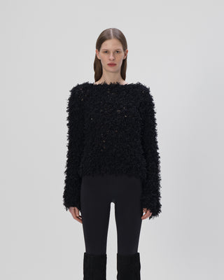 sweater with fringes - black