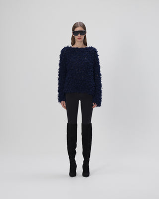 Fransenpullover - Navy