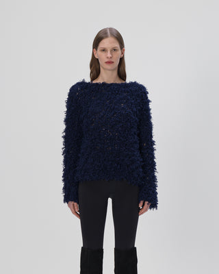sweater with fringes - navy