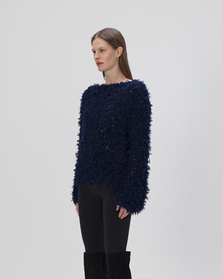 sweater with fringes - navy