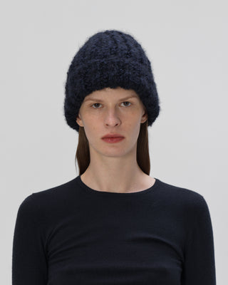 Ella Silla 100 Prozent Kaschmir Bouclé Beanie Damen, midnight, weich, elegant 
