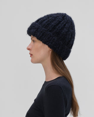 Ella Silla 100 Prozent Kaschmir Bouclé Beanie Damen, midnight, Rundhals, weich, elegant 