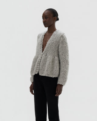 Ella Silla 100 Prozent Kaschmir Cardigan mit Schößchendetail Damen, grau, Cardigan, weich, elegant 