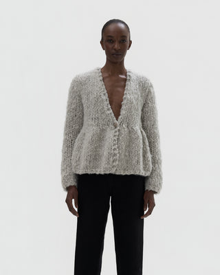 Ella Silla 100 Prozent Kaschmir Cardigan mit Schößchendetail Damen, grau, Cardigan, weich, elegant 
