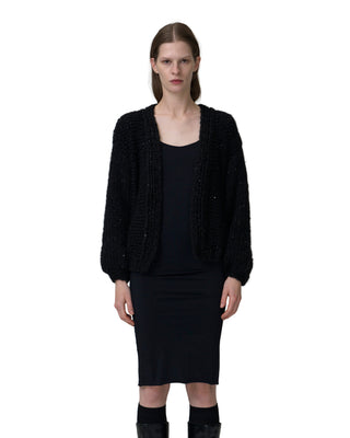 Frontansicht Kaschmirjacke mit Pailletten in der Farbe black