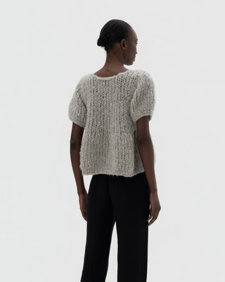 Ella Silla 100 Prozent Kaschmir Pullover mit kurzarmen Damen, grau, weich, elegant 