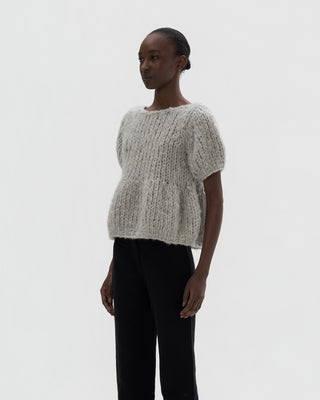 Ella Silla 100 Prozent Kaschmir Pullover mit kurzarmen Damen, grau, weich, elegant 