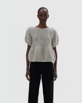 Ella Silla 100 Prozent Kaschmir Pullover mit kurzarmen Damen, grau, weich, elegant 