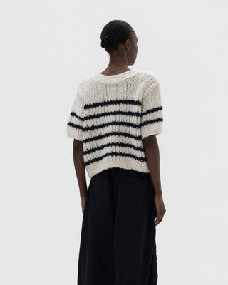 Ella Silla 100 Prozent Kaschmir T-Shirt Pullover mit Strickmuster Damen, bianco, weich, elegant 