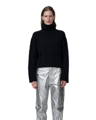 Bouclé-Kaschmir Pullover mit Rollkragen in der Farbe schwarz