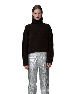 Bouclé-Kaschmir Pullover mit Rollkragen in der Farbe choco