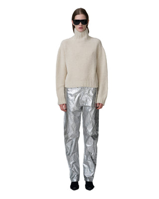 Bouclé-Kaschmir Pullover mit Rollkragen in der Farbe ecru