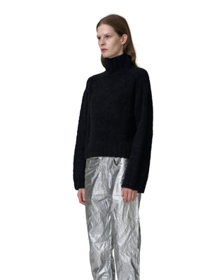 Bouclé-Kaschmir Pullover mit Rollkragen in der Farbe schwarz