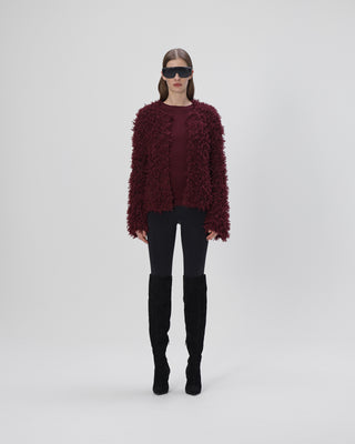 Ella Silla 100 Prozent Kaschmir Jacke mit Fransen Damen, bordeaux, weich, elegant 