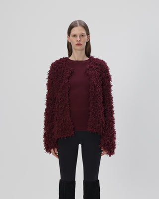 Ella Silla 100 Prozent Kaschmir Jacke mit Fransen Damen, bordeaux, weich, elegant 