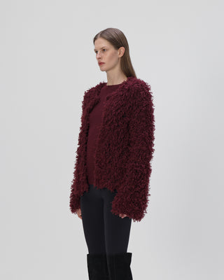 Ella Silla 100 Prozent Kaschmir Jacke mit Fransen Damen, bordeaux, weich, elegant 