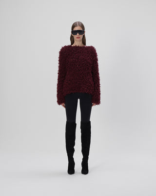 Ella Silla 100 Prozent Kaschmir Pullover mit Fransen Damen, bordeaux, weich, elegant 