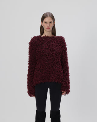 Ella Silla 100 Prozent Kaschmir Pullover mit Fransen Damen, bordeaux, weich, elegant 