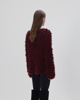 Ella Silla 100 Prozent Kaschmir Pullover mit Fransen Damen, bordeaux, weich, elegant 