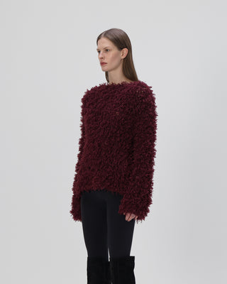 Ella Silla 100 Prozent Kaschmir Pullover mit Fransen Damen, bordeaux, weich, elegant 