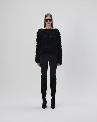 Ella Silla 100 Prozent Kaschmir Pullover mit Fransen Damen, schwarz, weich, elegant 