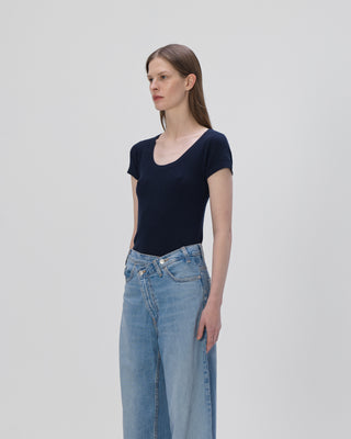 Ella Silla 100 Prozent Kaschmir Kurzarm T-Shirt, navy, weich, elegant  