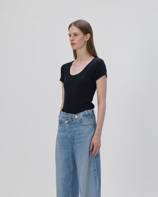 Ella Silla 100 Prozent Kaschmir Kurzarm T-Shirt, schwarz, weich, elegant  