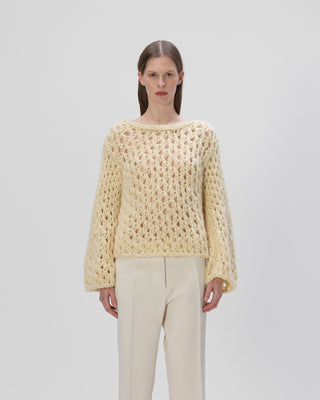 100 Prozent Kaschmir Lochstrick Pullover Damen, gelb, Rundhals, weich, elegant 