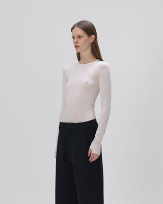 Ella Silla 100 Prozent Kaschmir Longsleeve Damen, ecru, weich, elegant 
