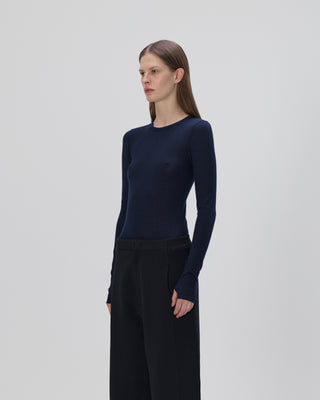 Ella Silla 100 Prozent Kaschmir Longsleeve Damen, navy, weich, elegant 