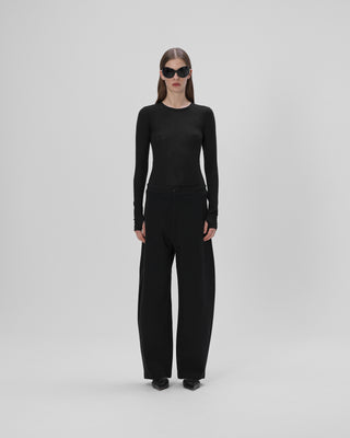 Ella Silla 100 Prozent Kaschmir Longsleeve mit Strickmuster Damen, schwarz, weich, elegant 