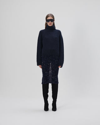  Ella Silla 100 Prozent Paillettenrock navy Damen, weich, elegant 