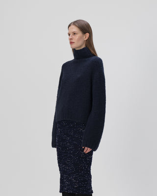  Ella Silla 100 Prozent Paillettenrock navy Damen, weich, elegant 