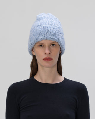 Ella Silla 100 Prozent Kaschmir Rippstrick Beanie Damen, light blau, weich, elegant 