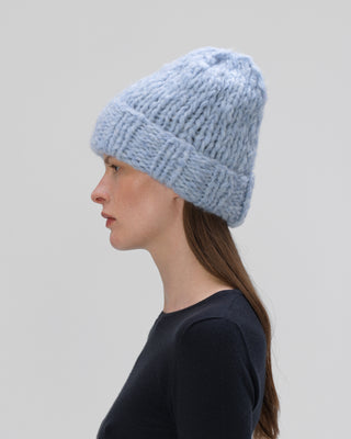 Ella Silla 100 Prozent Kaschmir Rippstrick Beanie Damen, light blau, weich, elegant 