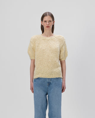 Ella Silla 100 Prozent Kaschmir T-Shirt Pullover Damen, gelb, Rundhals, weich, elegant 