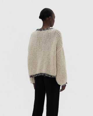 Ella Silla 100 Prozent Kaschmir Cardigan mit Fransendetail Damen, ecru, Rundhals, weich, elegant 