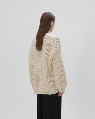 Ella Silla 100 Prozent Kaschmir Cardigan mit Strickmuster Damen, beige, Rundhals, weich, elegant, Rückenansicht