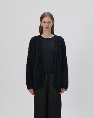 Ella Silla 100 Prozent Kaschmir Cardigan mit Strickmuster Damen, schwarz, Rundhals, weich, elegant 