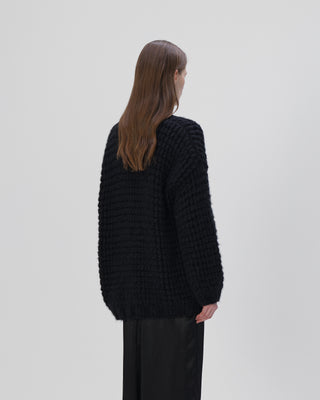 Ella Silla 100 Prozent Kaschmir Cardigan mit Strickmuster Damen, schwarz, weich, elegant 