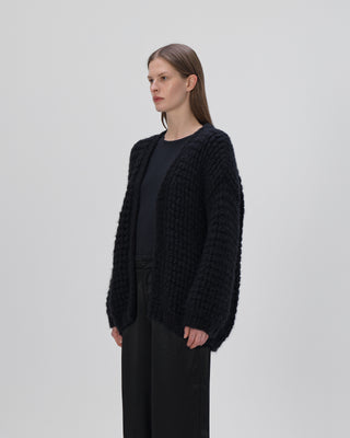 Ella Silla 100 Prozent Kaschmir Cardigan mit Strickmuster Damen, schwarz, weich, elegant 