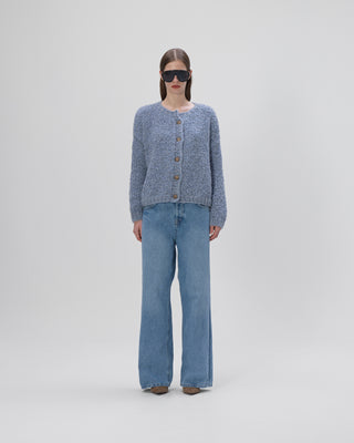 Ella Silla 100 Prozent Kaschmir Strickjacke mit Knöpfen und Pailletten Damen, denim, Rundhals, weich, elegant 