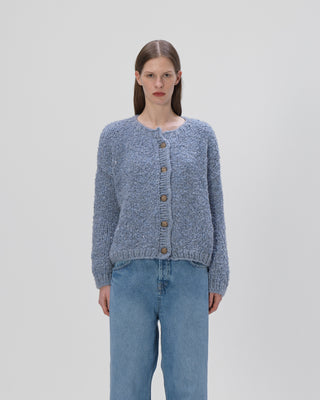 Ella Silla 100 Prozent Kaschmir Strickjacke mit Knöpfen und Pailletten Damen, denim, Rundhals, weich, elegant 