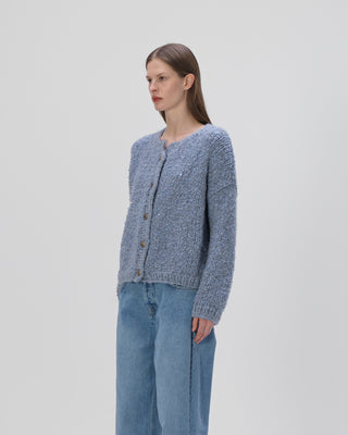Ella Silla 100 Prozent Kaschmir Strickjacke mit Knöpfen und Pailletten Damen, denim, Rundhals, weich, elegant 