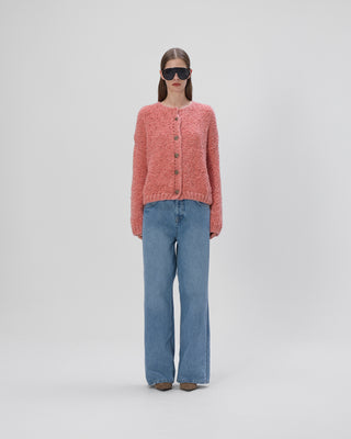 Ella Silla 100 Prozent Kaschmir Strickjacke mit Knöpfen und Pailletten Damen, hellrot, Rundhals, weich, elegant 