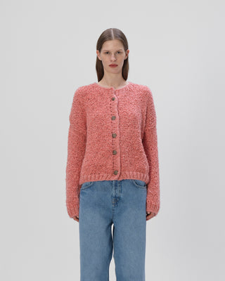 Ella Silla 100 Prozent Kaschmir Strickjacke mit Knöpfen und Pailletten Damen, hellrot, Rundhals, weich, elegant 